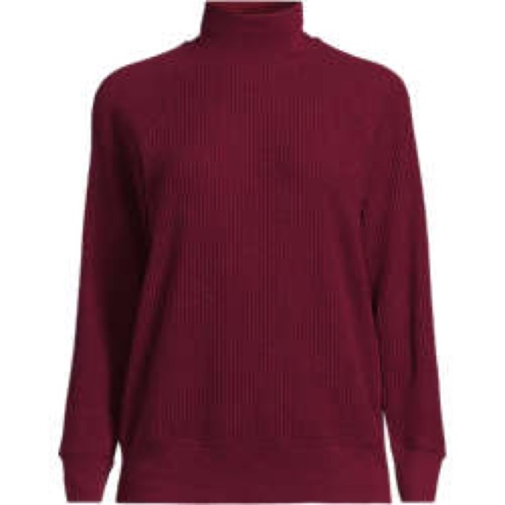 Land’s End. Women's Long Sleeve Waffle Mock Neck Top. Burgundy. Medium.